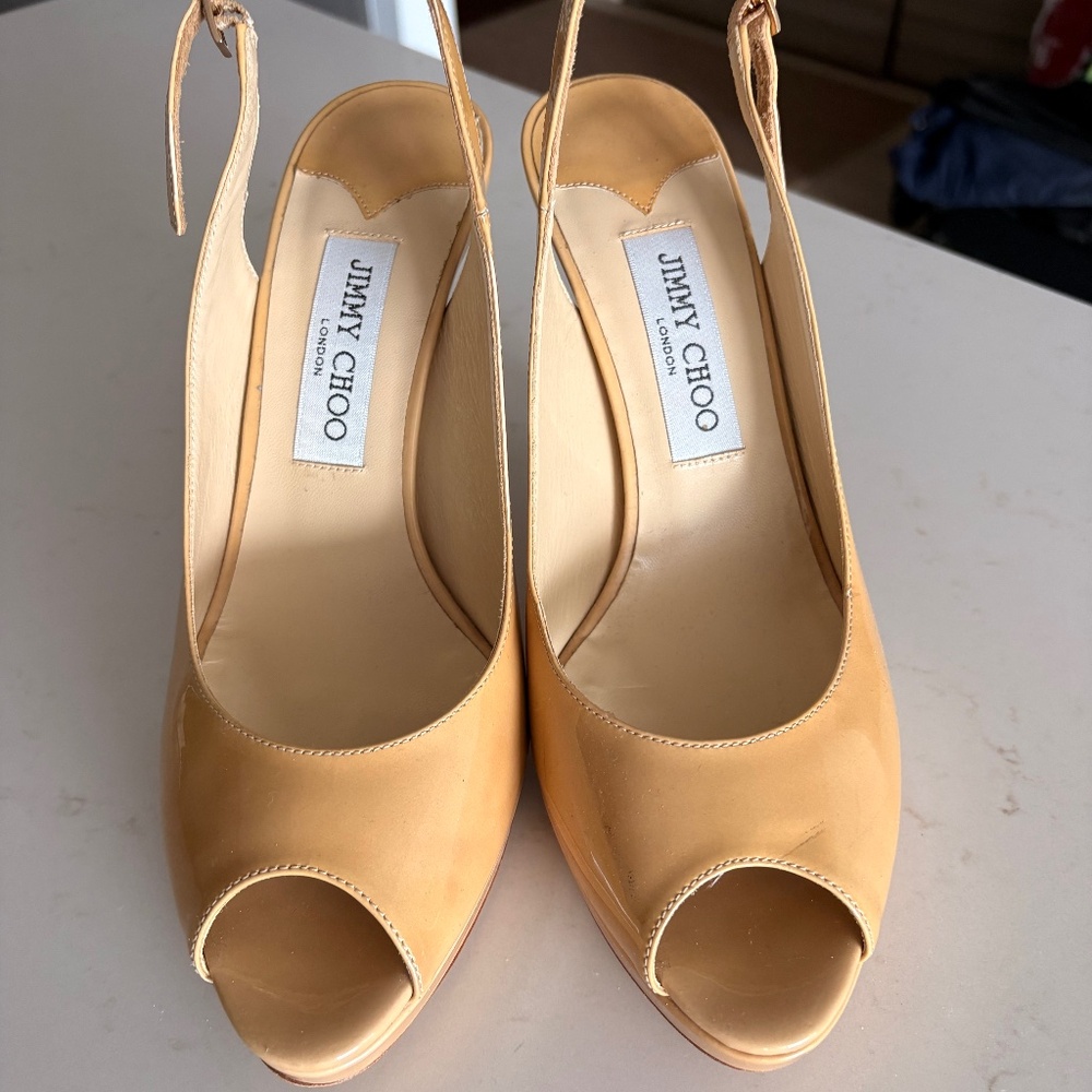 Jimmy choo tan color open toe platfom high heels size 39